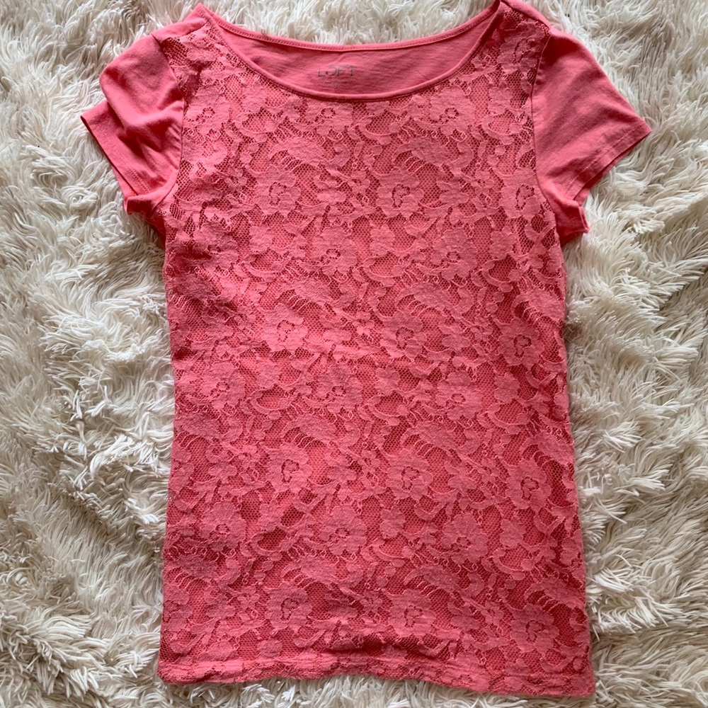 ann taylor loft pink lacy top